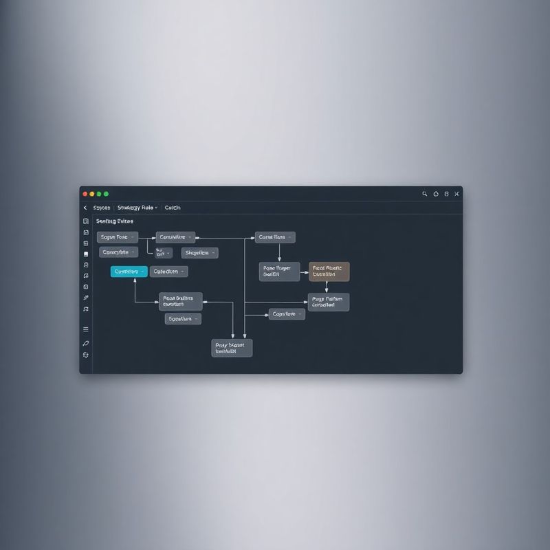 Strategy rule builder interface with condition blocks and logic flow lines
