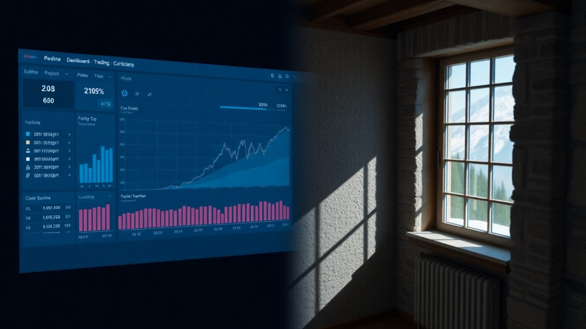 Slate-professional trading dashboard showing rule cards and equity curve